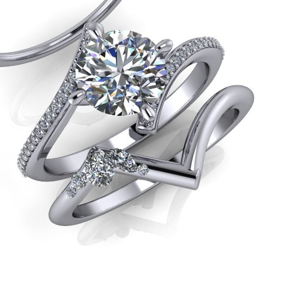14k White Gold Diamond Engagement Ring and Wedding Band Set - Picture 10 of 10